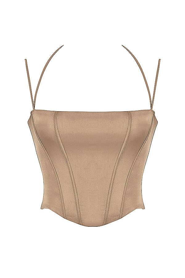 Corset en satin avec jupe midi à lacets