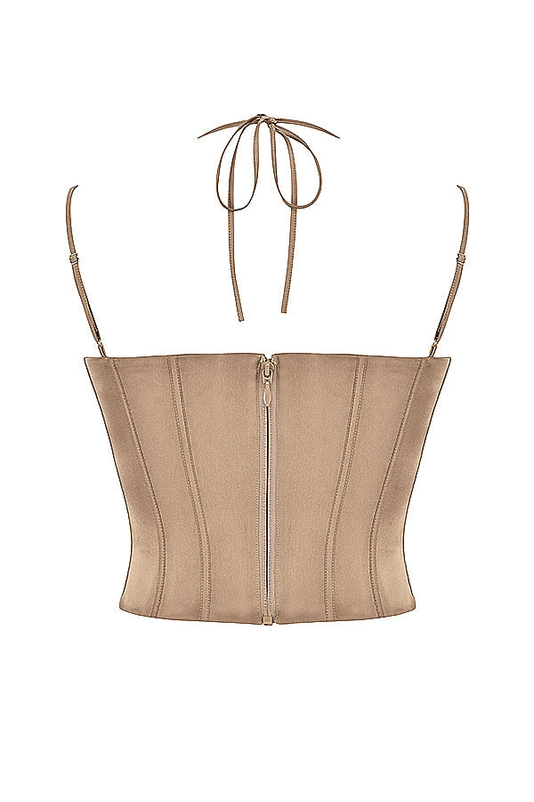Corset en satin avec jupe midi à lacets