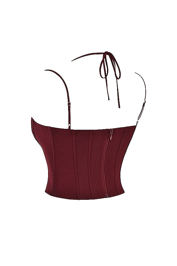 Corset en satin avec jupe midi à lacets