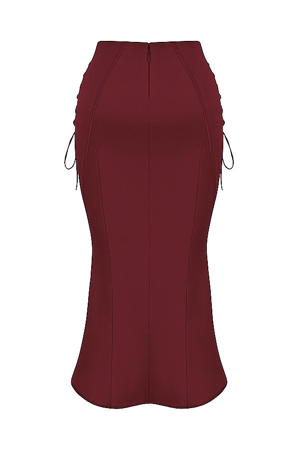 Corset en satin avec jupe midi à lacets