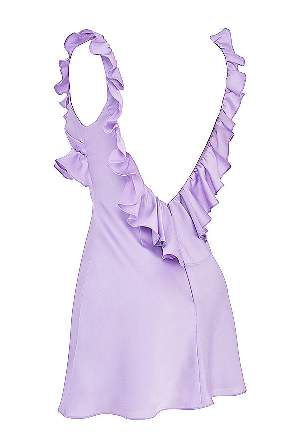 Mini-robe en satin à volants