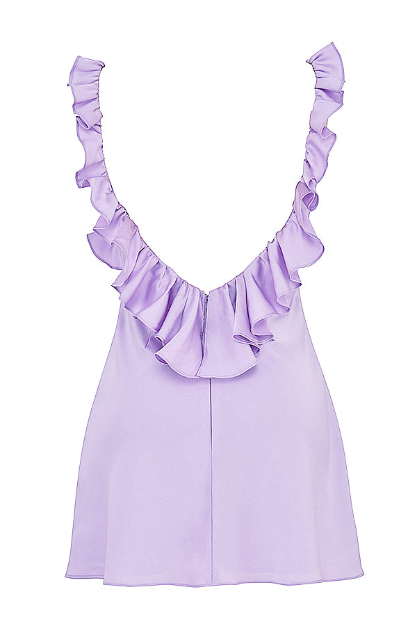 Mini-robe en satin à volants