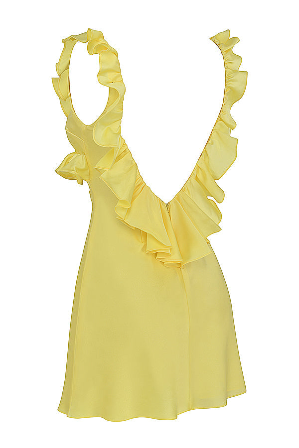 Mini-robe en satin à volants