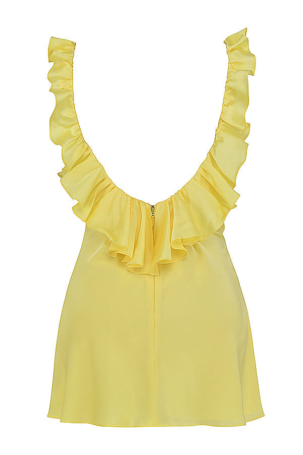 Mini-robe en satin à volants