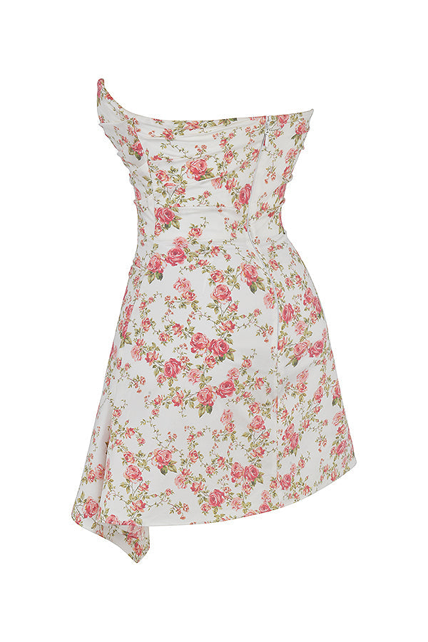 Robe corset drapée à imprimé roses