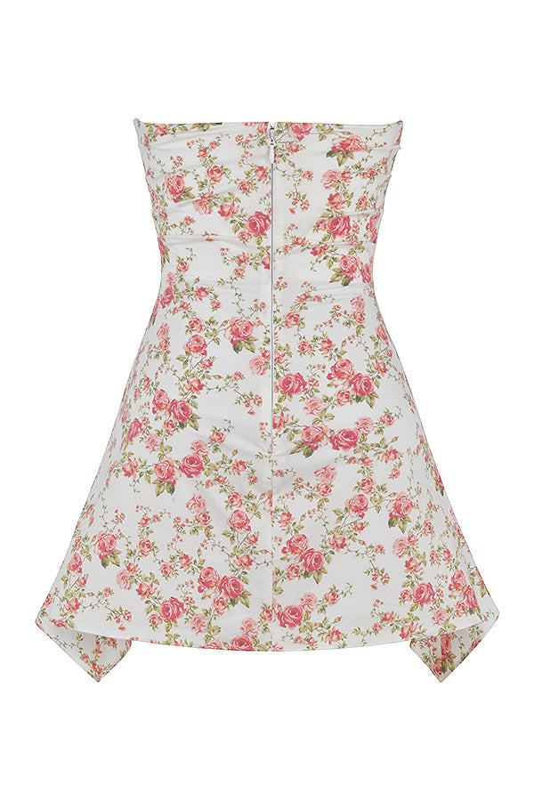 Robe corset drapée à imprimé roses