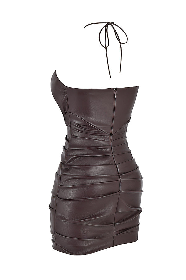 Mini-robe en cuir végétalien chocolat amer