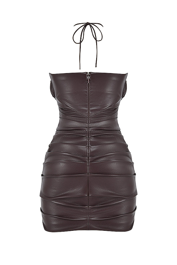 Mini-robe en cuir végétalien chocolat amer