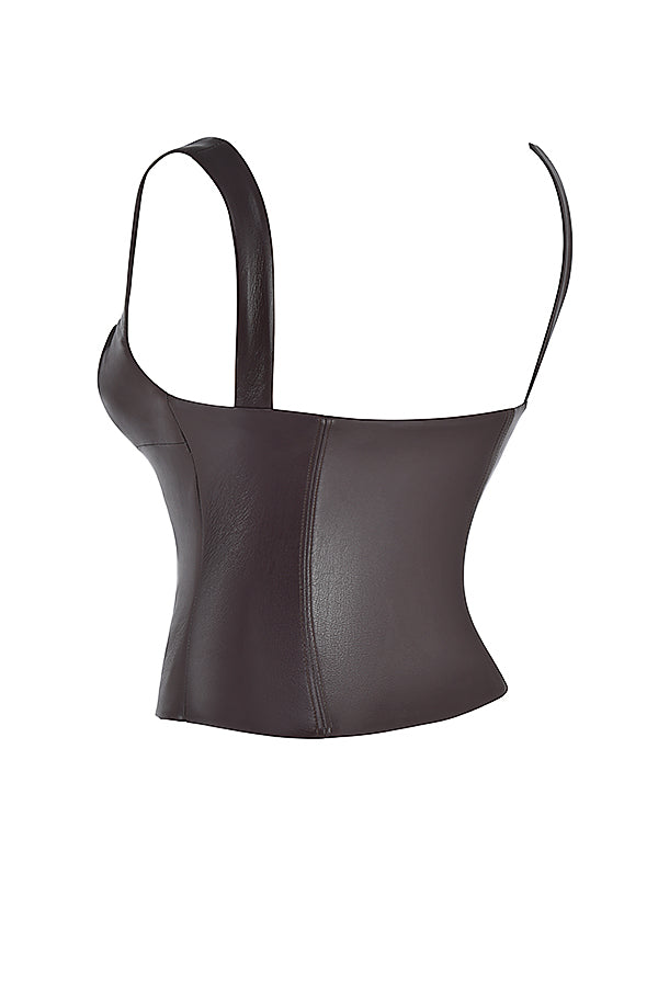 Corset en cuir vegan chocolat amer