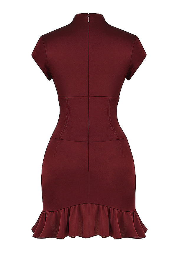 Robe corset bordeaux à volants