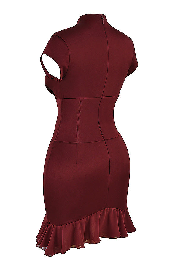 Robe corset bordeaux à volants