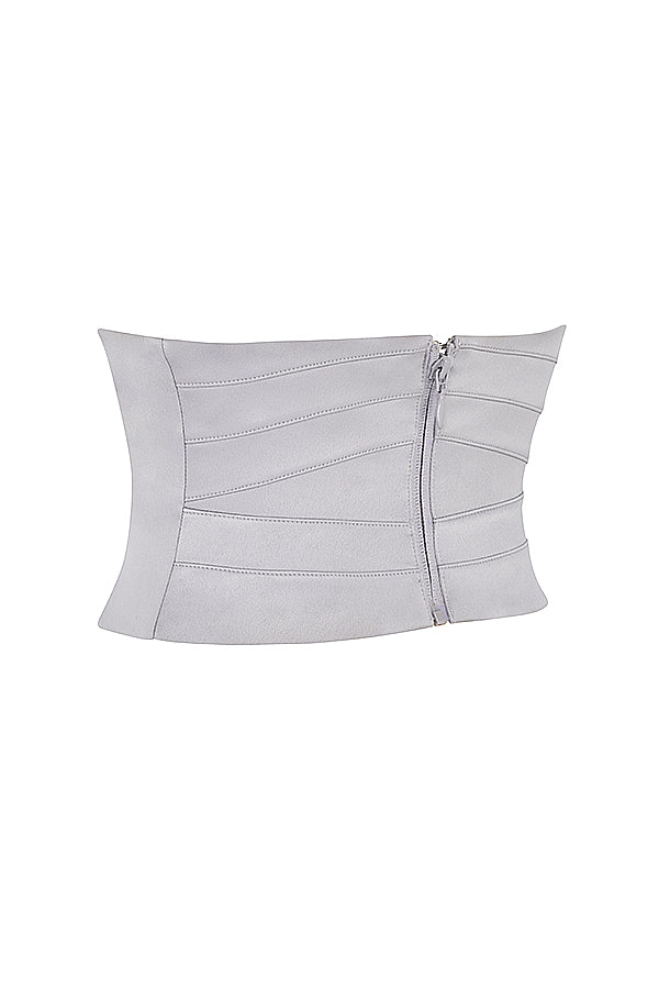 Corset sous la poitrine en satin gris avec robe longue fluide