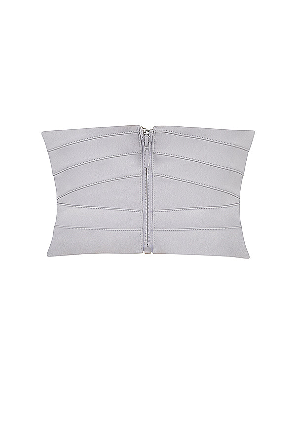 Corset sous la poitrine en satin gris avec robe longue fluide