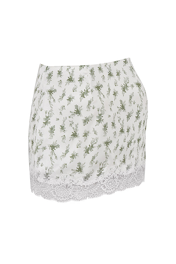 Top avec bordure en dentelle et mini-jupe à imprimé jardin