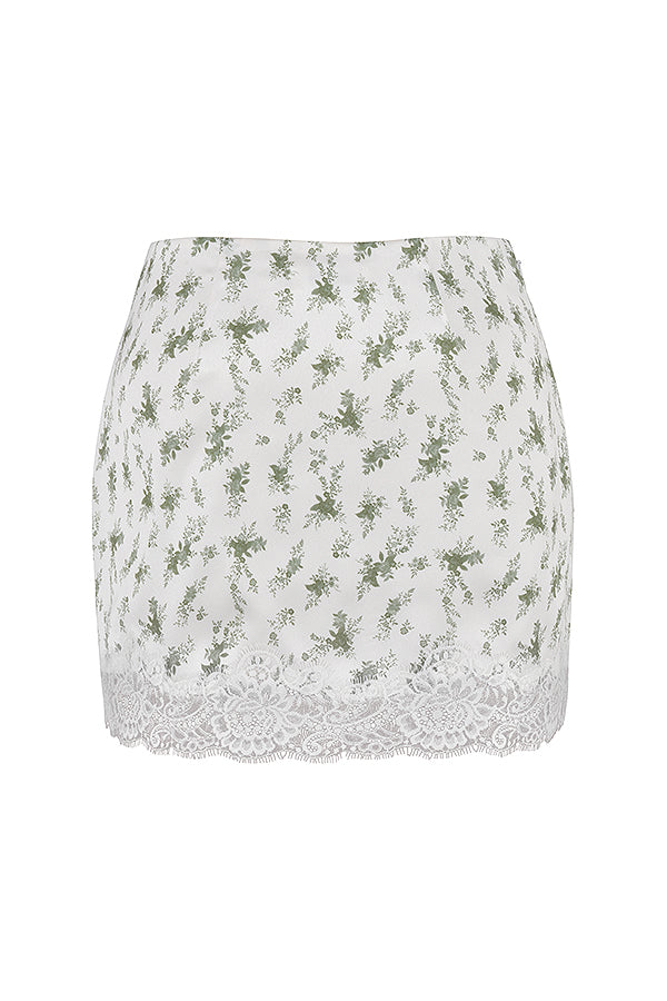 Top avec bordure en dentelle et mini-jupe à imprimé jardin