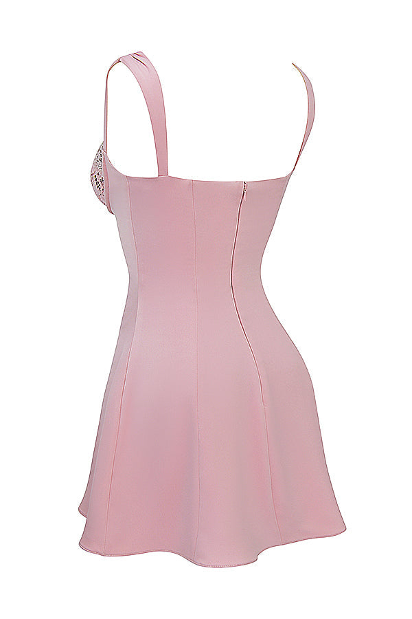 Mini-robe en satin et dentelle