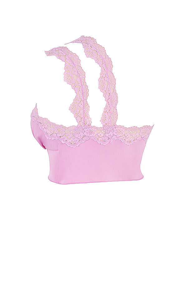 Top court aéré rose avec jupe longue avec bord en dentelle