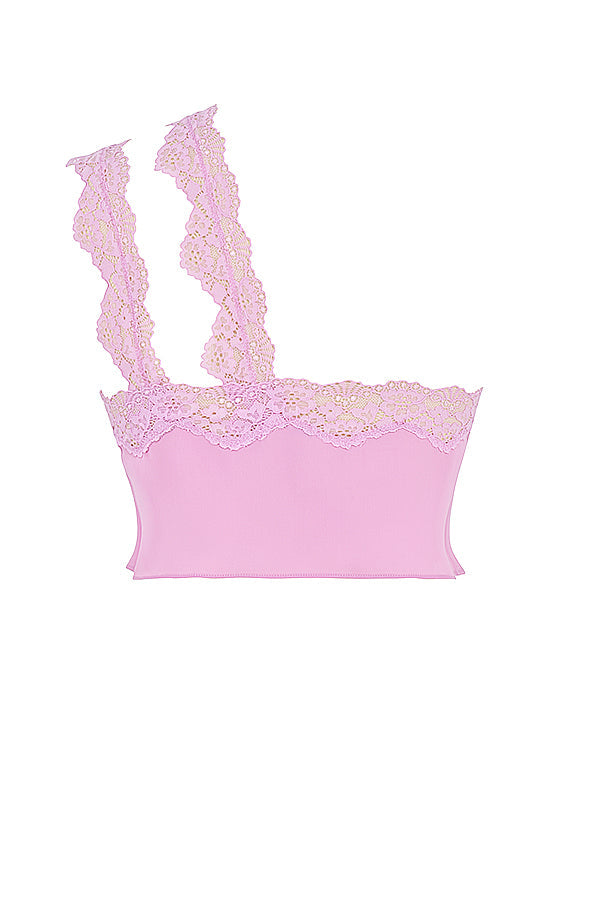Top court aéré rose avec jupe longue avec bord en dentelle