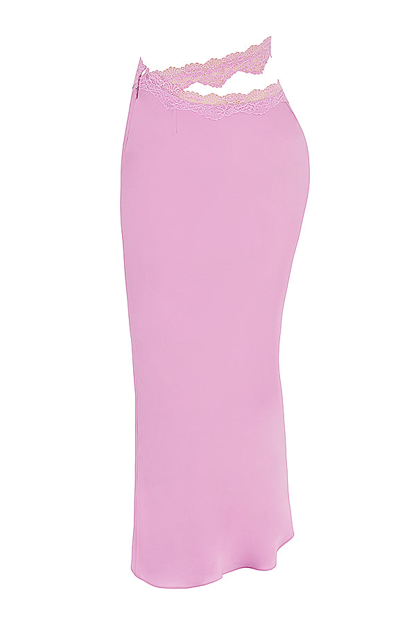 Top court aéré rose avec jupe longue avec bord en dentelle