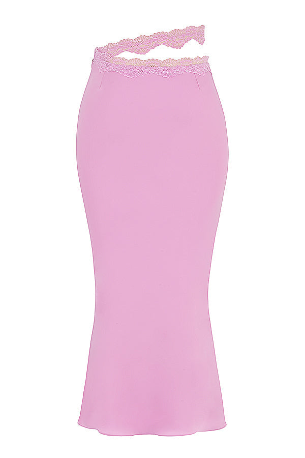 Top court aéré rose avec jupe longue avec bord en dentelle