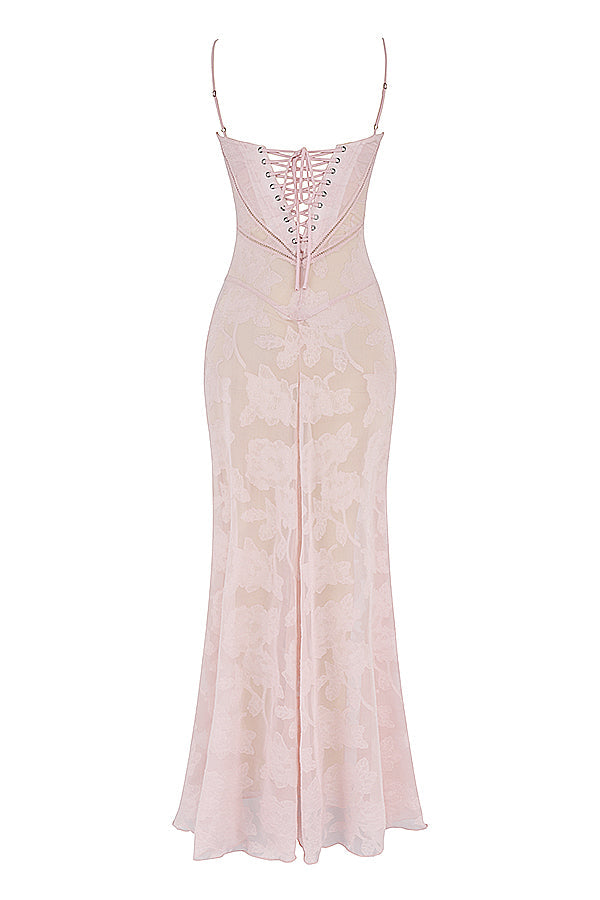Robe longue vintage de couleur cràme avec dos en dentelle