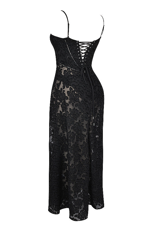 Robe longue vintage de couleur cràme avec dos en dentelle