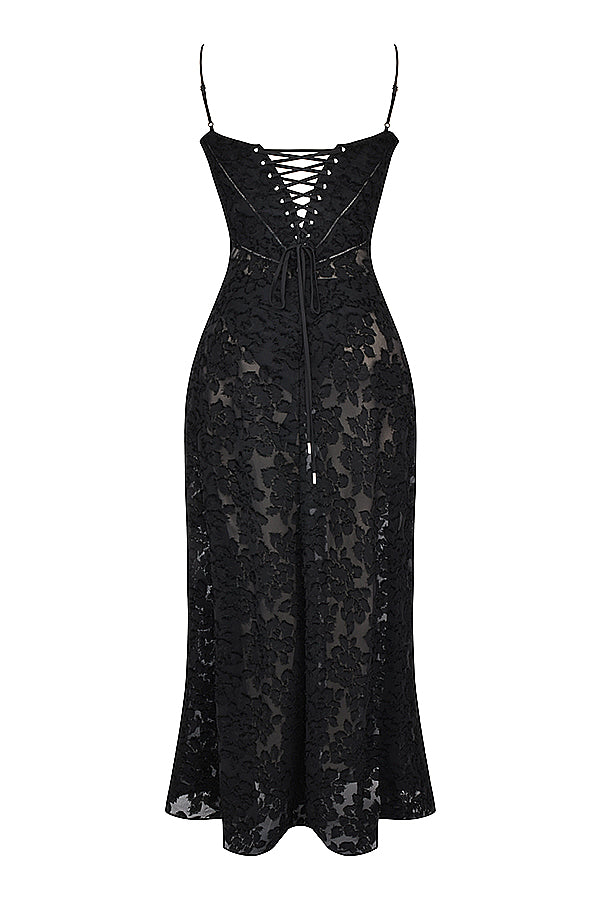 Robe longue vintage de couleur cràme avec dos en dentelle