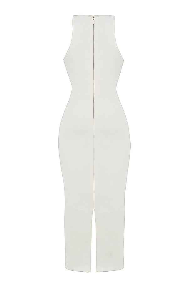Robe longue plongeante de couleur ivoire