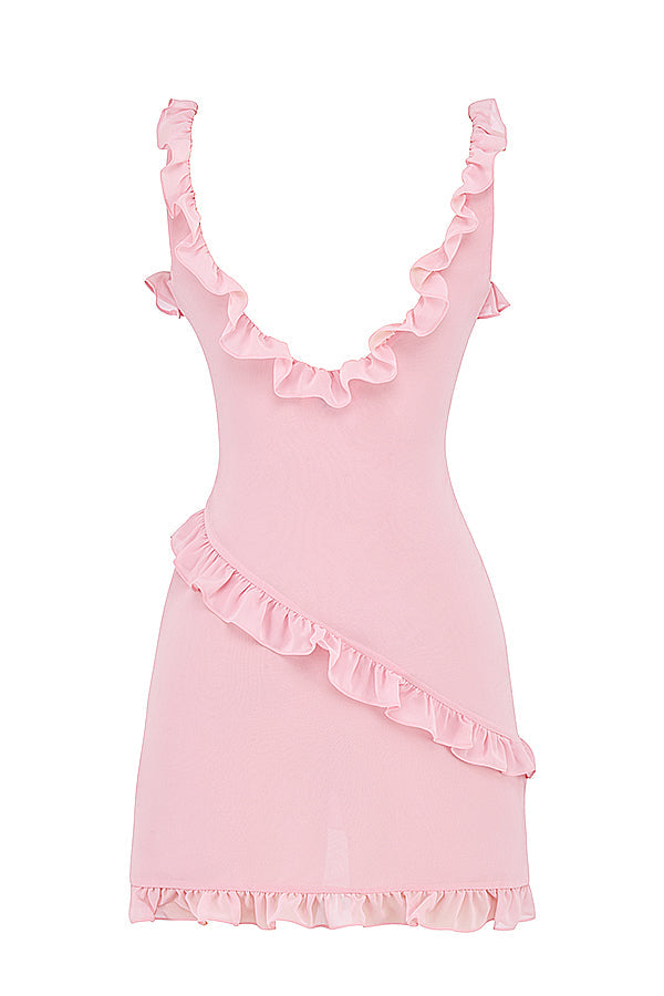 Mini-robe quartz rose à volants
