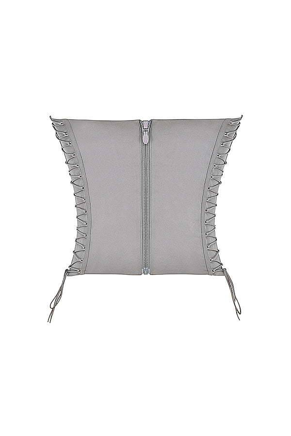 Corset à lacets fumé avec pantalon à lacets en cuir végétalien moka