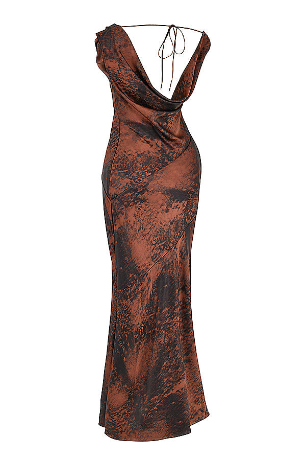 Robe longue coupe biais cuivre antique