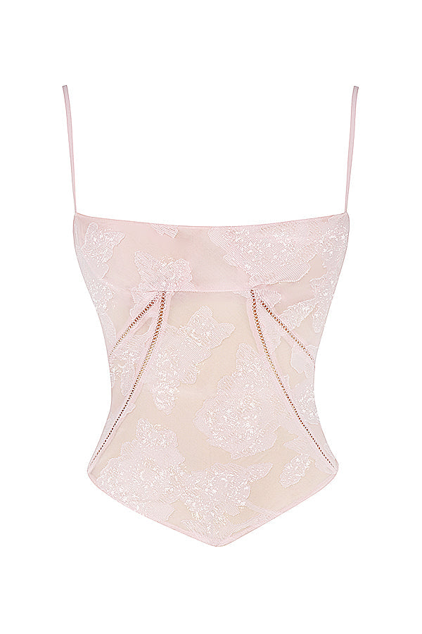 Top en dentelle rose avec dentelle fleurie
