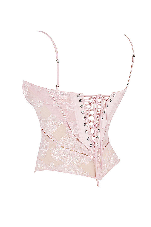 Top en dentelle rose avec dentelle fleurie