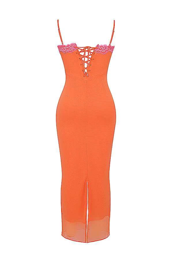 Robe longue orange flamme