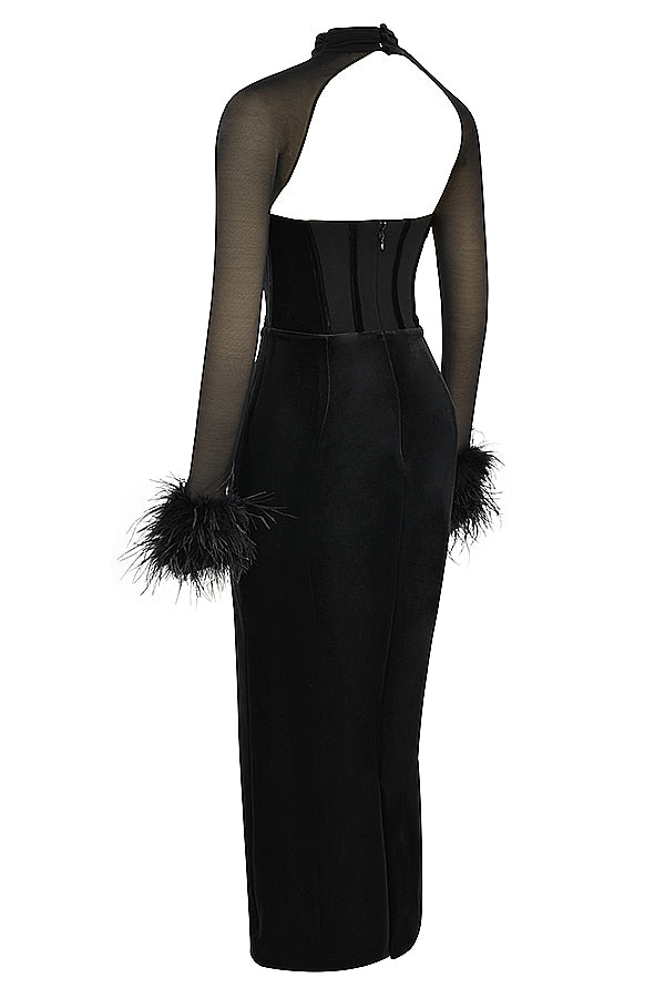 Robe longue corset en velours noir