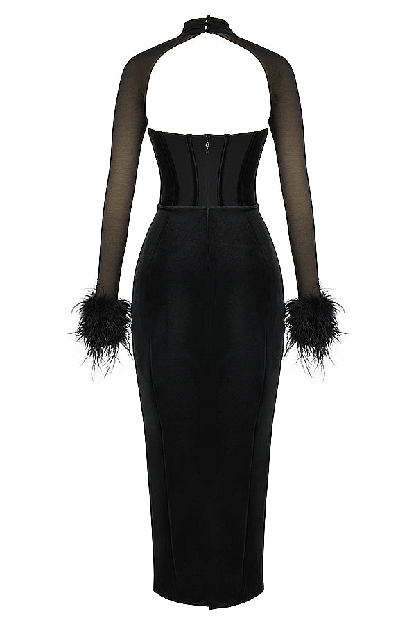 Robe longue corset en velours noir