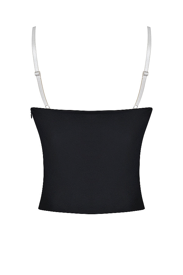 Top à armatures noir blanc cassé avec mini-jupe