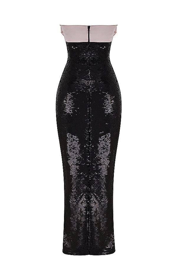Robe bustier noire à nàud et sequins