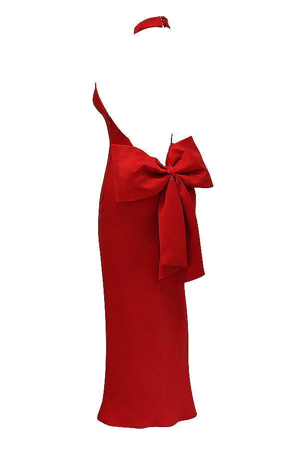 Robe dos nu en maille rouge
