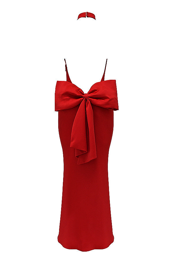 Robe dos nu en maille rouge