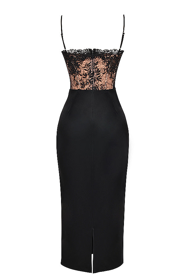 Robe corset noire en satin et dentelle