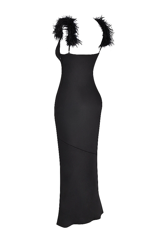 Robe longue en satin noir