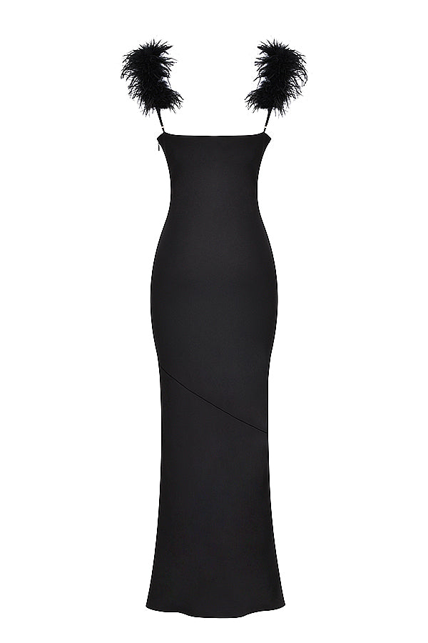 Robe longue en satin noir