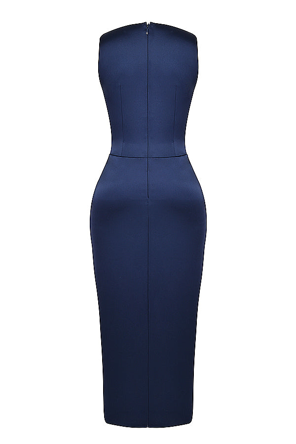 Robe longue bleu marine avec fente sur la cuisse