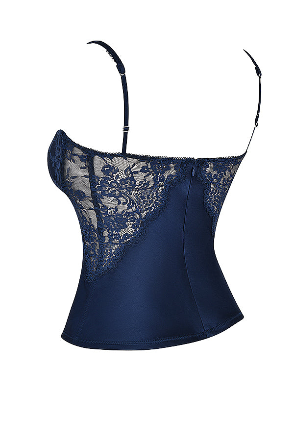 Top bleu marine avec dentelle