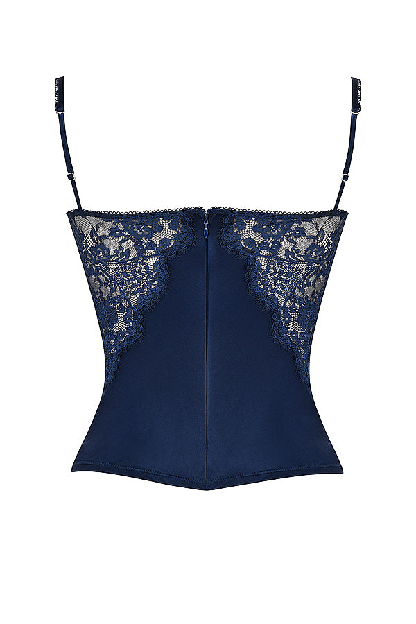 Top bleu marine avec dentelle