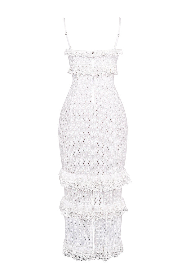 Robe longue blanche en broderie anglaise