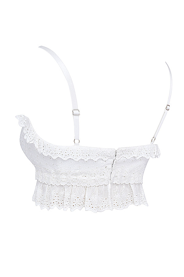 Haut brassiàre en broderie anglaise blanche avec pantalon