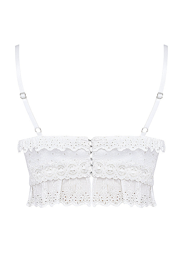 Haut brassiàre en broderie anglaise blanche avec pantalon