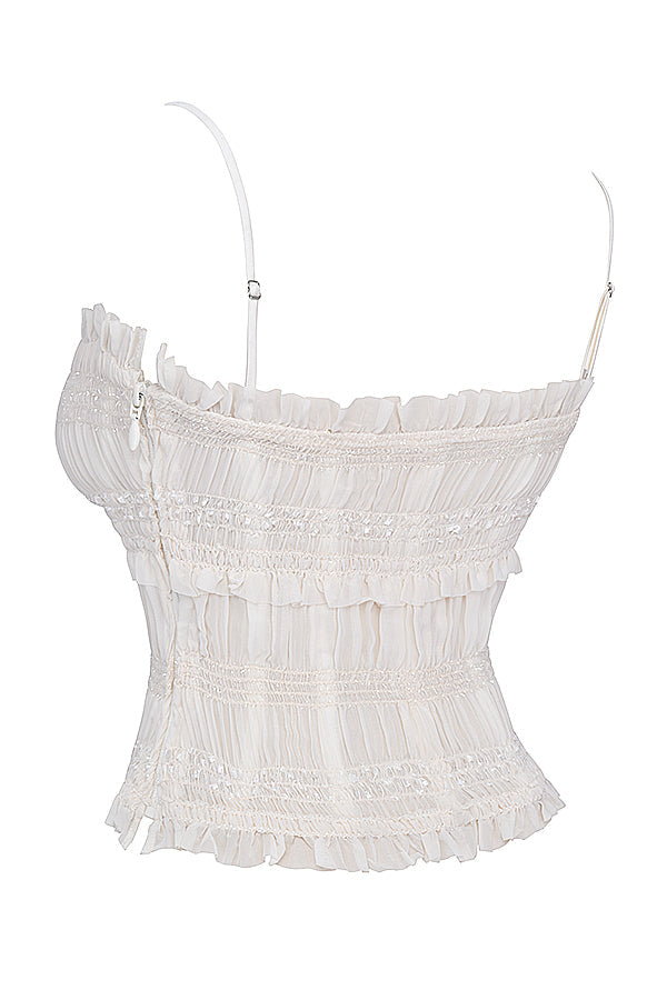 Corset plissé ivoire à paillettes